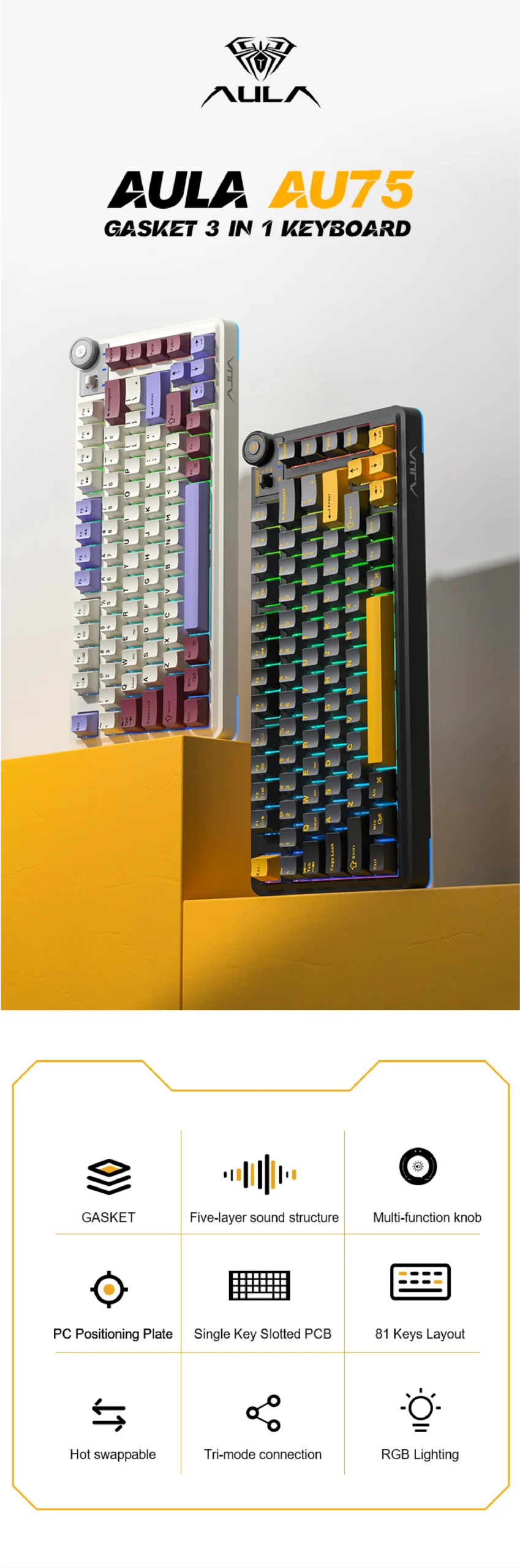 AULA-AU75 Gasket 3 in 1 Mechanical Keyboard