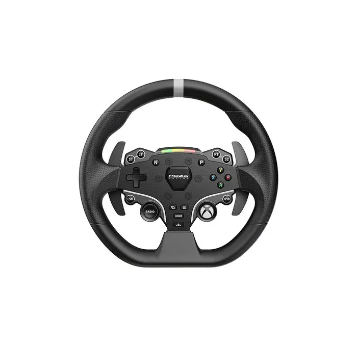 The MOZA ESX Steering Wheel combines official Xbox licensing with MOZA Racing’s direct drive technology to deliver an unparalleled racing experience on both PC and Xbox. Built for durability and comfort, it features a solid aluminum alloy rim and non-slip, sweat-proof ISF PU grips, ensuring peak performance during intense races. Its compatibility with PC and Xbox platforms offers seamless versatility for gamers. The wheel boasts 22 customizable buttons, including two joysticks, allowing for comprehensive control and on-the-fly adjustments. Fully adjustable RPM LED lights bring a dynamic visual element to your setup, while the industry-leading MOZA quick-release system ensures effortless wheel swapping. Whether you’re racing on PC or Xbox, the ESX Steering Wheel is the perfect choice for dedicated enthusiasts.